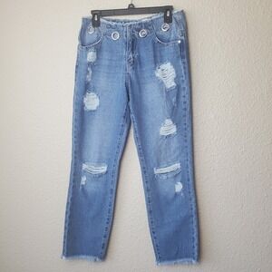 MISSGUIDED women's blue jeans pants size 6 straight leg with pockets retro hippi